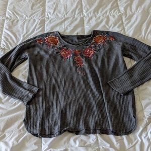 Entro Waffle Knit Embroidered Top Size L